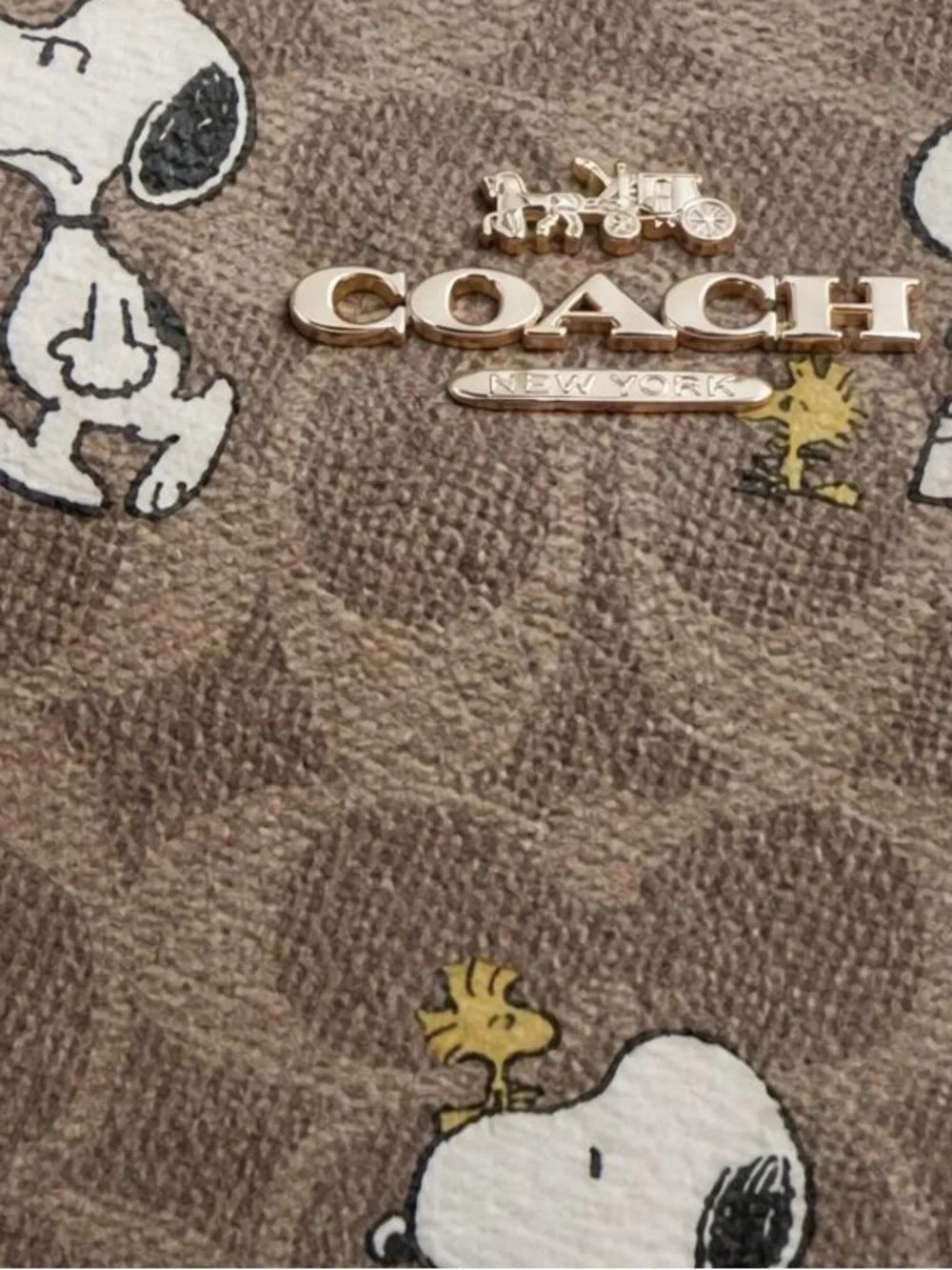 Coach Brown Snoopy Printed Wristlet with Gold Hardware